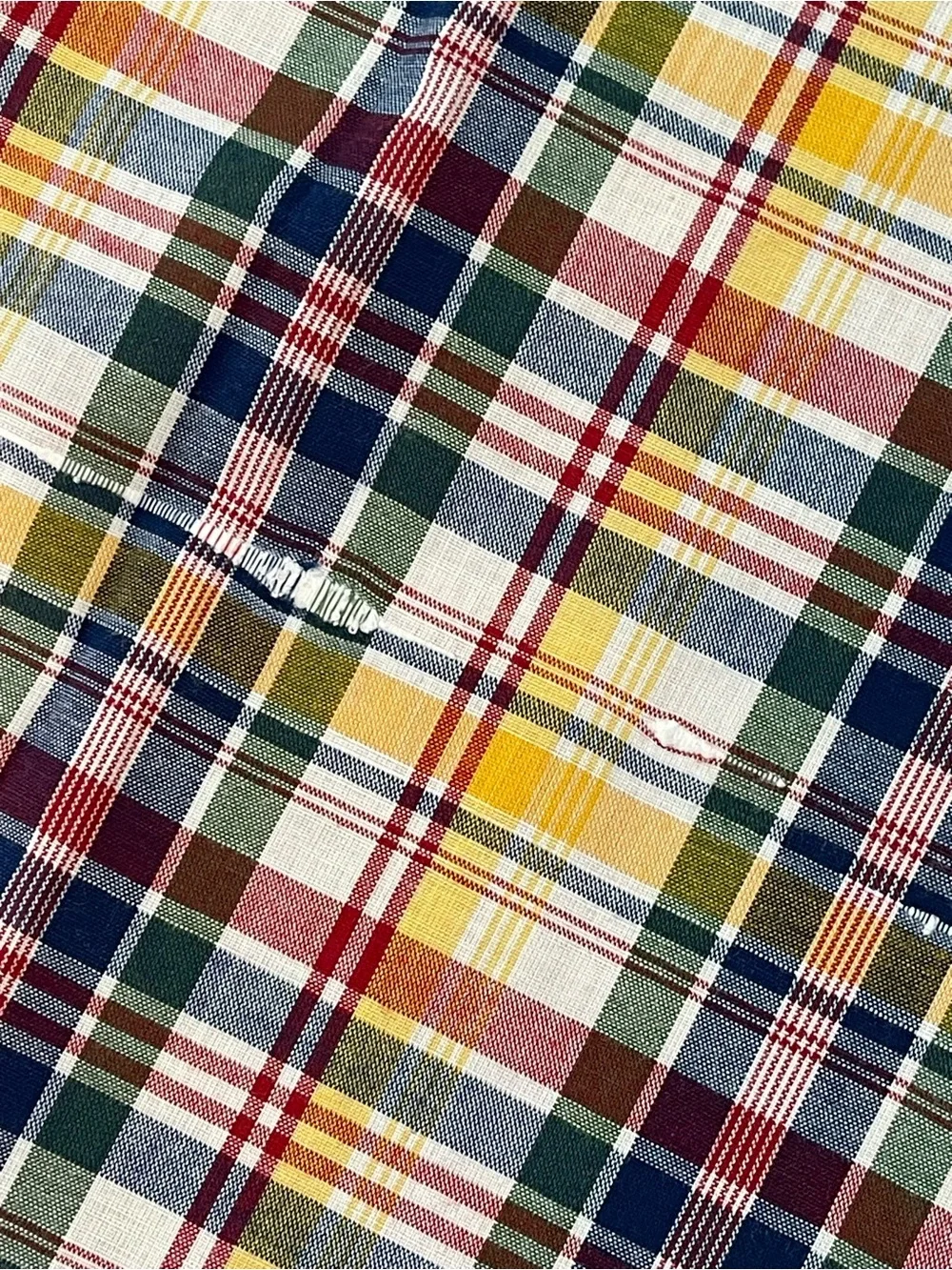 Vintage Madras Plaid large cotton blend tablecloth 93” x 59” EUC Picnic BBQ
